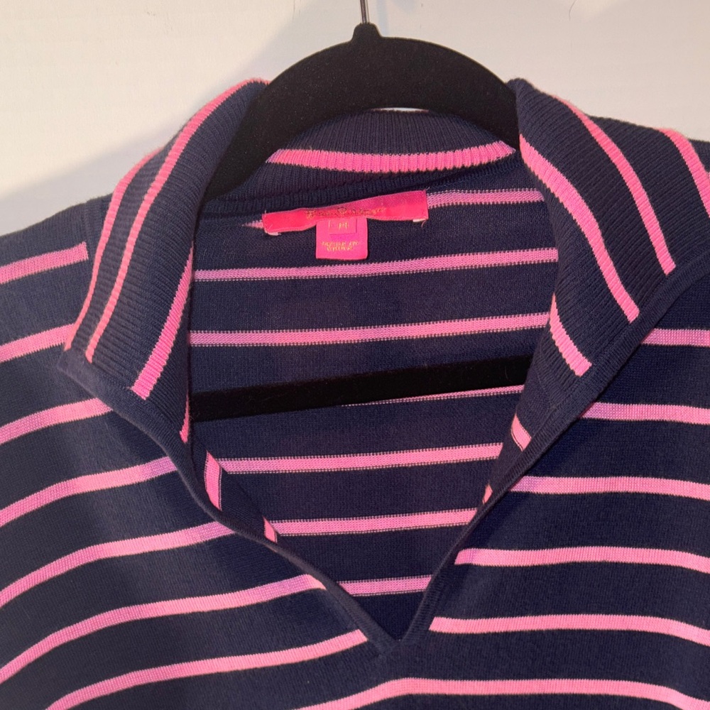 Lilly Pulitzer Navy and Pink‎ Striped Sweater M - Picture 3 of 10